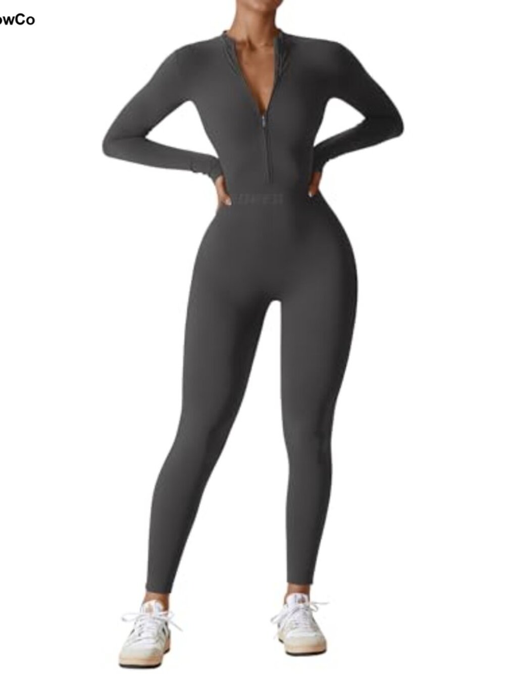 Women's Long Sleeve Zip Up Workout Jumpsuit Bodysuit One Piece